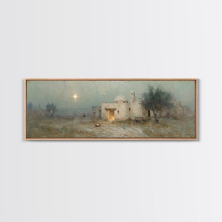 Bethlehem Evening Glow | Framed Canvas Print | Panoramic Painting | Christian Art Canvas | Christmas Wall Art | Christian Christmas Art | C
