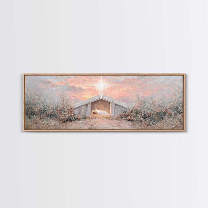 Manger Star Rising, Framed Canvas Print, Panoramic Art, Christian Wall Art, Christian Christmas Art, Jesus Art Print, Christmas Canvas Wall