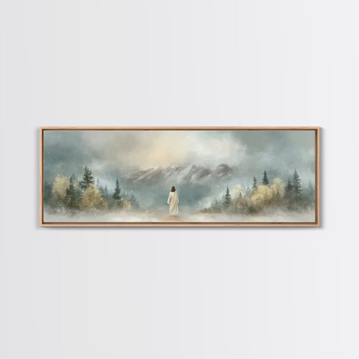 Morning Grace Walk, Framed Canvas Print, Christian Wall Art, Christian Art Canvas, Jesus Art Print, Panoramic Painting, Modern Christian Pa