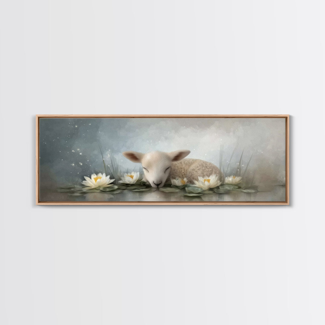 Lamb Of Peace – Framed Canvas Print – Christian Art Prints – Christian Art Work – Minimalist Christian Art – Panoramic Wall Art – Christian