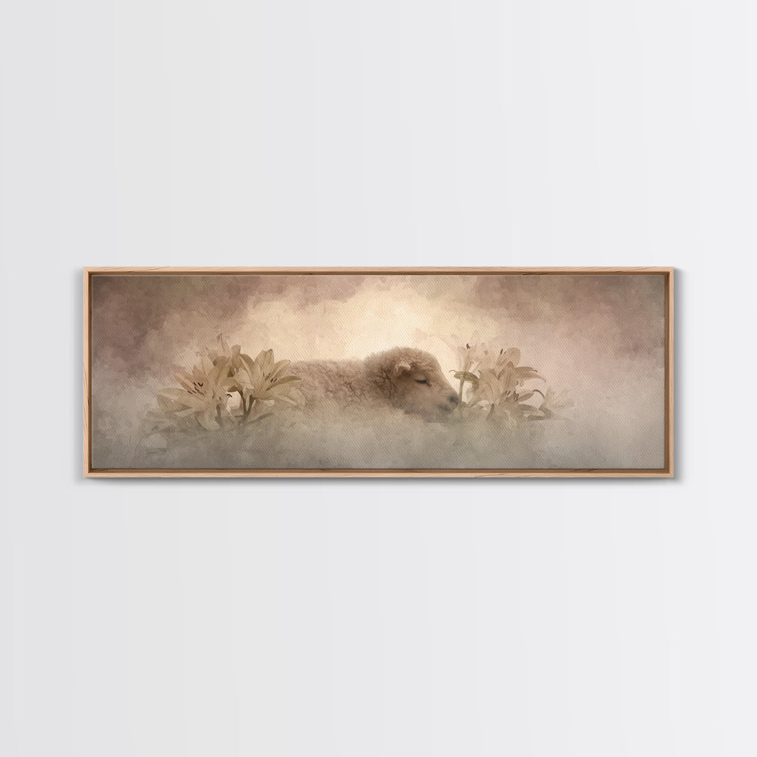 Soft Dawn Rest | Framed Canvas Print | Christian Art Work | Christian Art Canvas | Minimalist Christian Art | Panoramic Painting | Christia