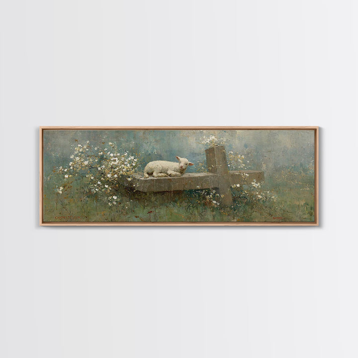 Quiet Meadow Grace, Framed Canvas Print, Christian Wall Art, Panoramic Frame, Christmas Art Prints, Christian Art Painting, Christian Gift