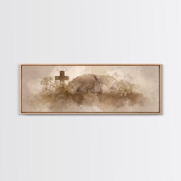 Lamb Of Comfort | Framed Canvas Print | Christian Art Canvas | Extra Wide Art | Christian Paintings | Christmas Canvas Wall Art | Christian