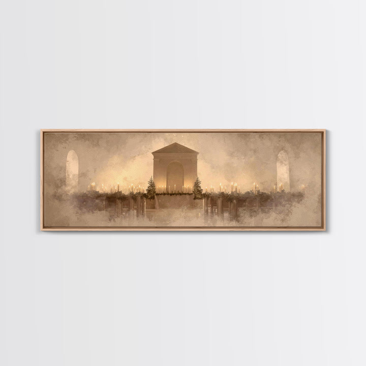 Sacred Candle Trio, Framed Canvas Print, Christian Art Canvas, Christmas Wall Art, Panoramic Print, Christian Christmas Art, Christian Wall