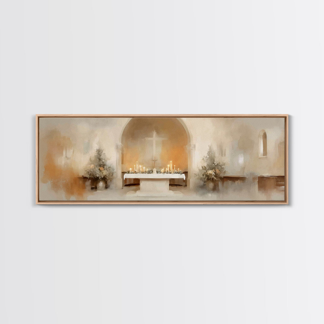 Holy Sanctuary Calm – Framed Canvas Print – Christian Art – Christian Wall Art – Panoramic Painting – Christmas Art – Christian Art Canvas