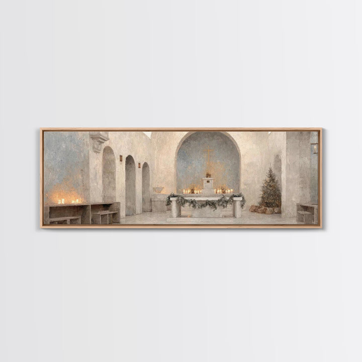 Cathedral Evening Grace – Framed Canvas Print – Christian Christmas Art – Christian Art – Christmas Canvas Wall Art – Panoramic Wall Art –