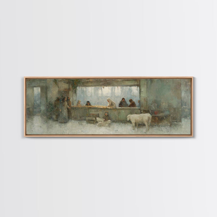 Silent Stable Light – Framed Canvas Print – Panoramic Art – Christian Wall Art – Christian Art Canvas – Christmas Art – Jesus Painting – Ch