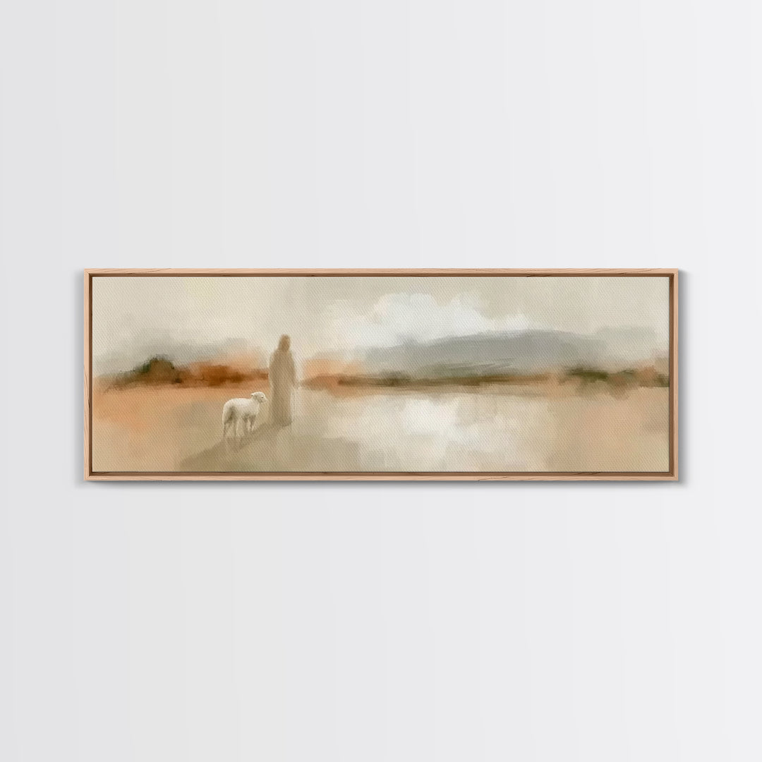 Shepherd’s Gentle Path | Framed Canvas Print | Panoramic Painting | Christian Art Canvas | Jesus Painting | Christian Wall Art | Christian