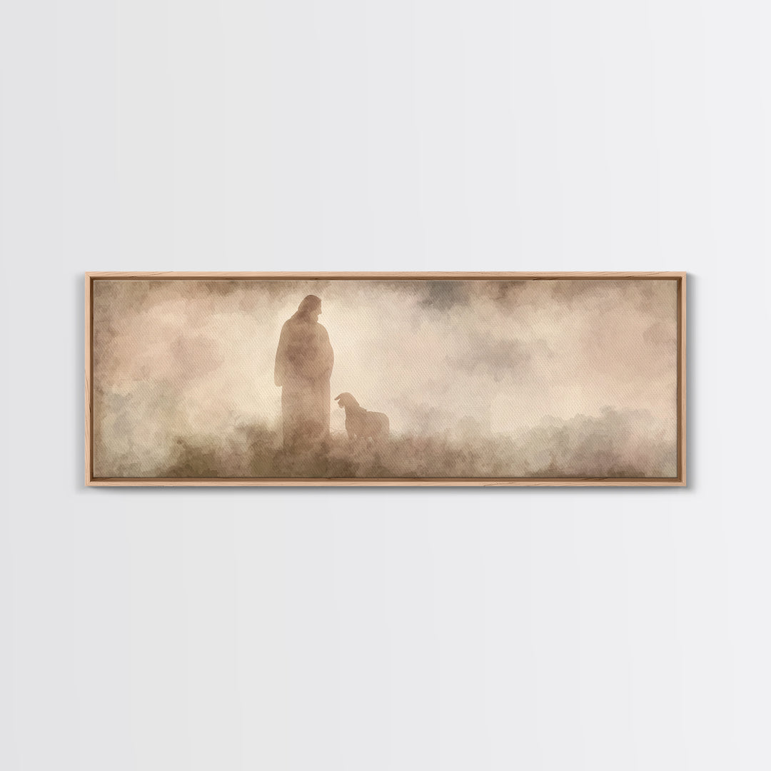 Hillside Shepherd Watch | Framed Canvas Print | Panoramic Print | Christian Art Canvas | Jesus Painting | Christian Wall Art | Christian Ar