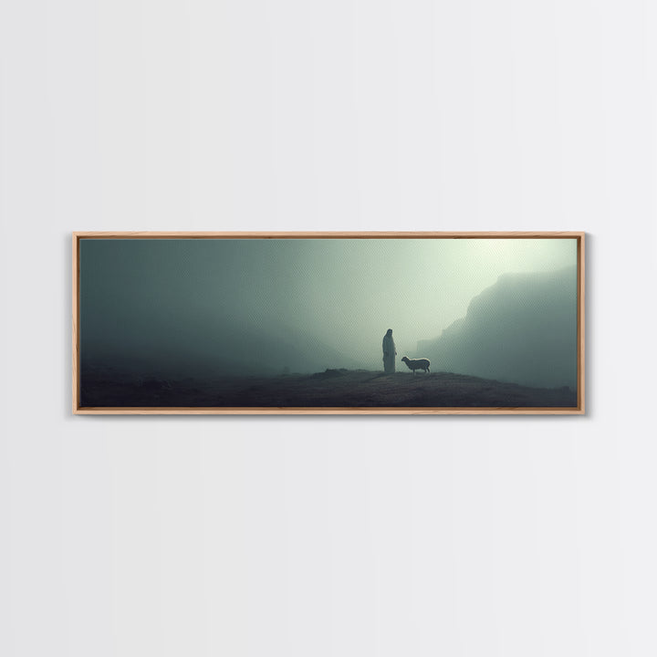 The Silent Shepherd – Framed Canvas Print – Christian Wall Art – Jesus Painting – Panoramic Art – Christian Christmas Art – Christian Decor