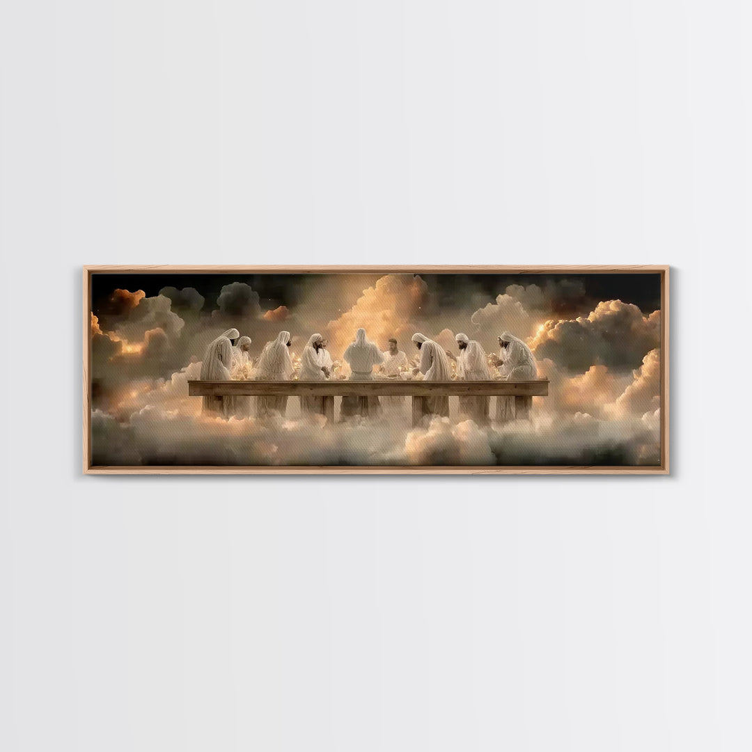 Cloudlit Supper, Framed Canvas Print, Christian Art, Christian Paintings, Panoramic Frame, Jesus Painting, Christmas Wall Art, Christian De