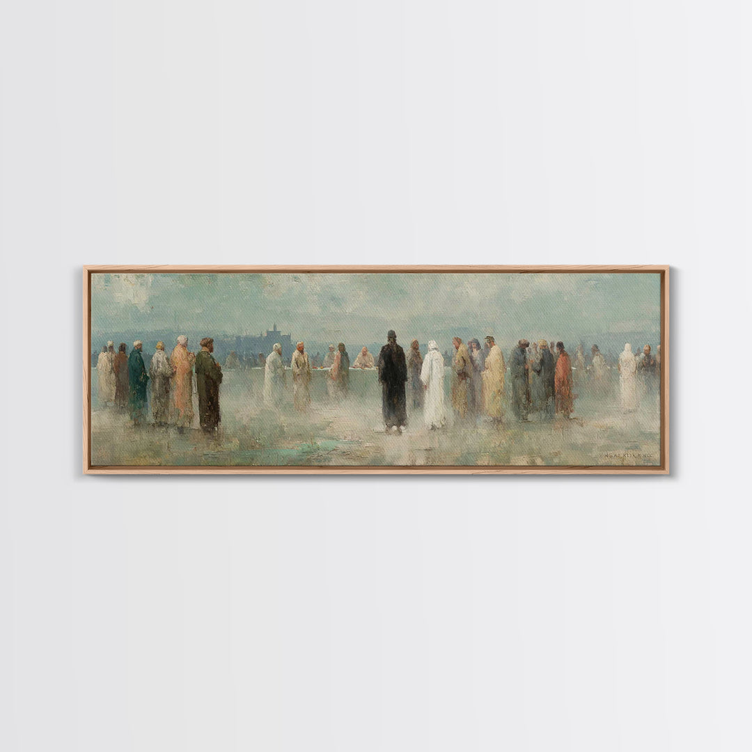 Gathered In Faith – Framed Canvas Print – Christian Art Print – Panoramic Painting – Christian Wall Art – Christmas Art Prints – Jesus Pain