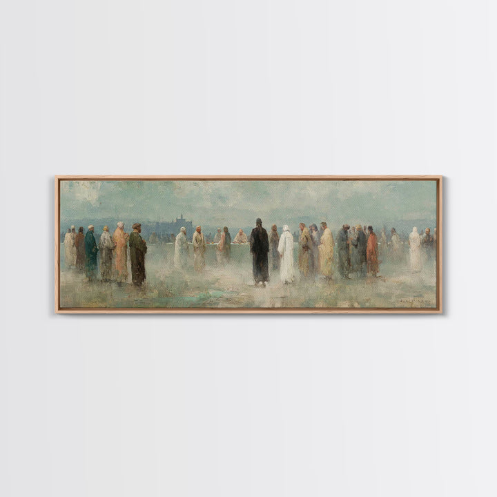 Gathered In Faith – Framed Canvas Print – Christian Art Print – Panoramic Painting – Christian Wall Art – Christmas Art Prints – Jesus Pain