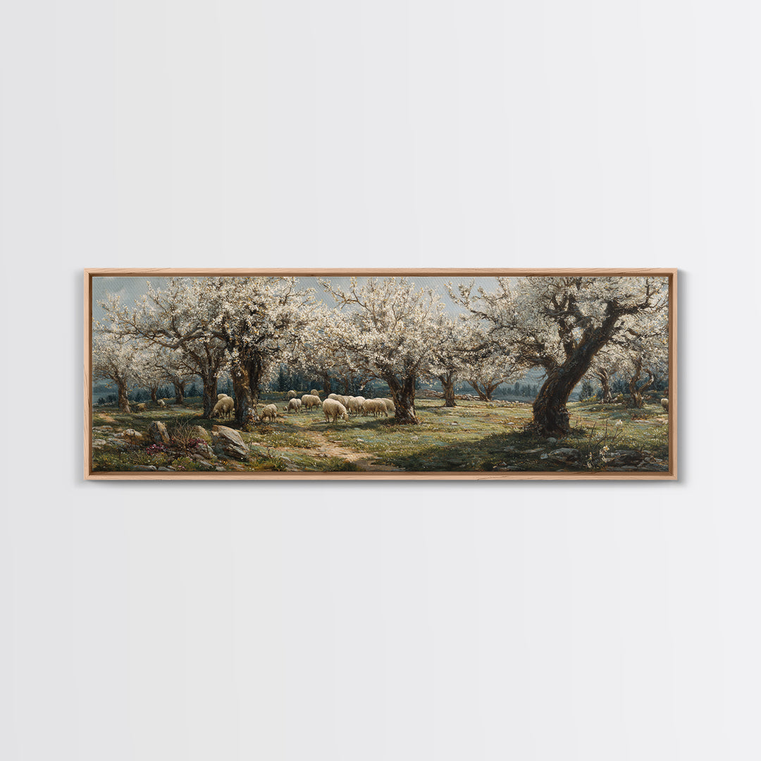 Redeemer Among Blossoms – Framed Canvas Print – Christian Art Canvas – Panoramic Frame – Jesus Painting – Christmas Wall Art – Christian Ar