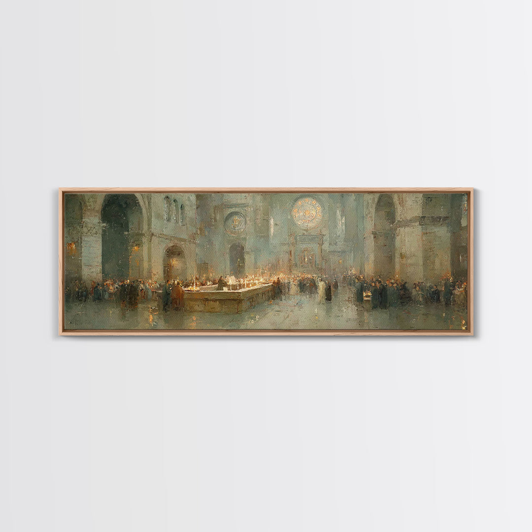 Gathered In Worship – Framed Canvas Print – Christian Wall Art – Panoramic Frame – Christmas Art – Christian Art Canvas – Christian Christm