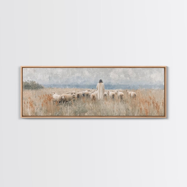 Pastoral Grace – Framed Canvas Print – Christian Wall Art – Jesus Painting – Panoramic Art – Christian Art Canvas – Christmas Art