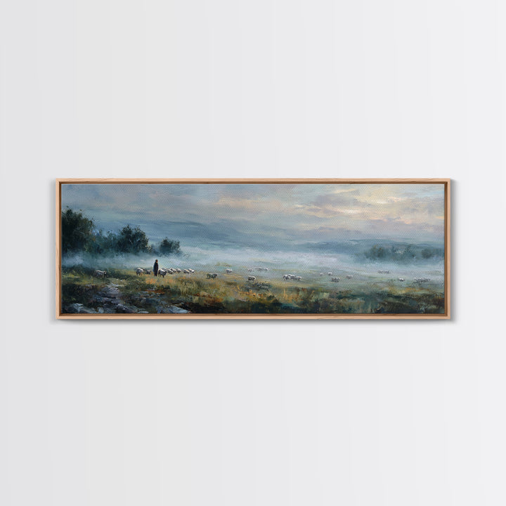 Guiding Shepherd | Framed Canvas Print | Christian Art Canvas | Panoramic Print | Large Jesus Painting | Christian Art | Christmas Art
