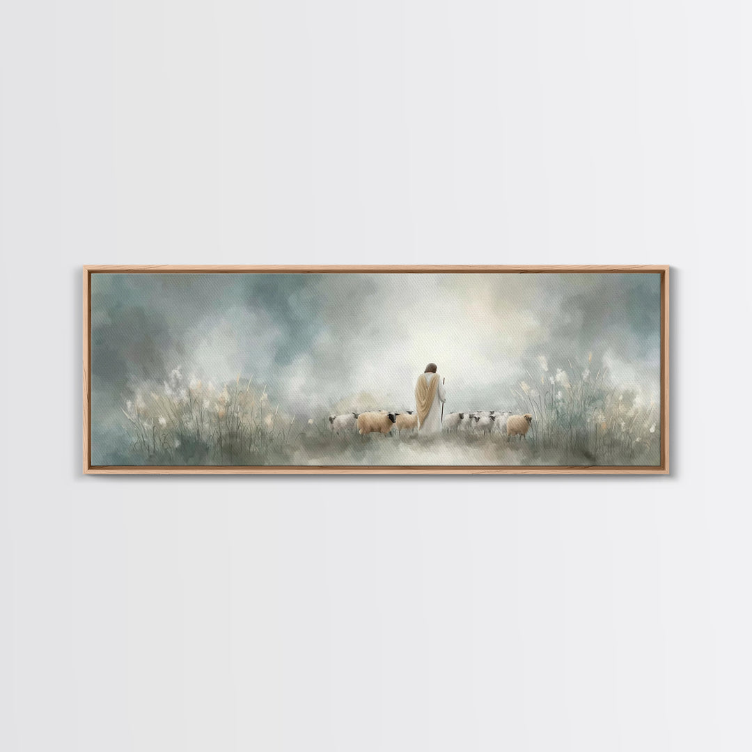 Heavenly Stillness, Framed Canvas Print, Christian Wall Art, Panoramic Frame, Jesus Art Print, Christian Christmas Art, Christian Decor