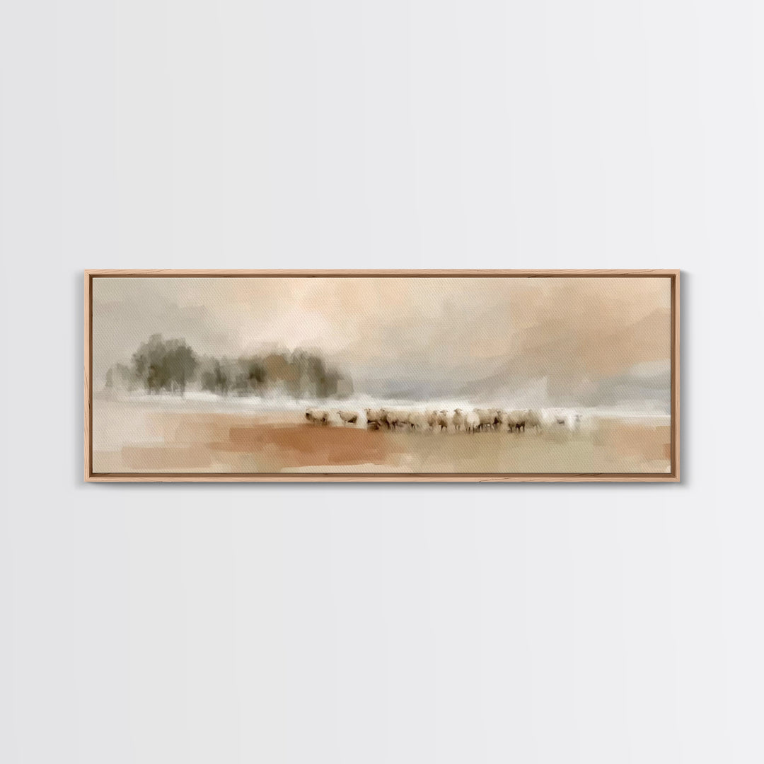 Misty Meadow Peace – Framed Canvas Print – Christian Art – Panoramic Wall Art – Jesus Painting – Christian Art Canvas – Christmas Art