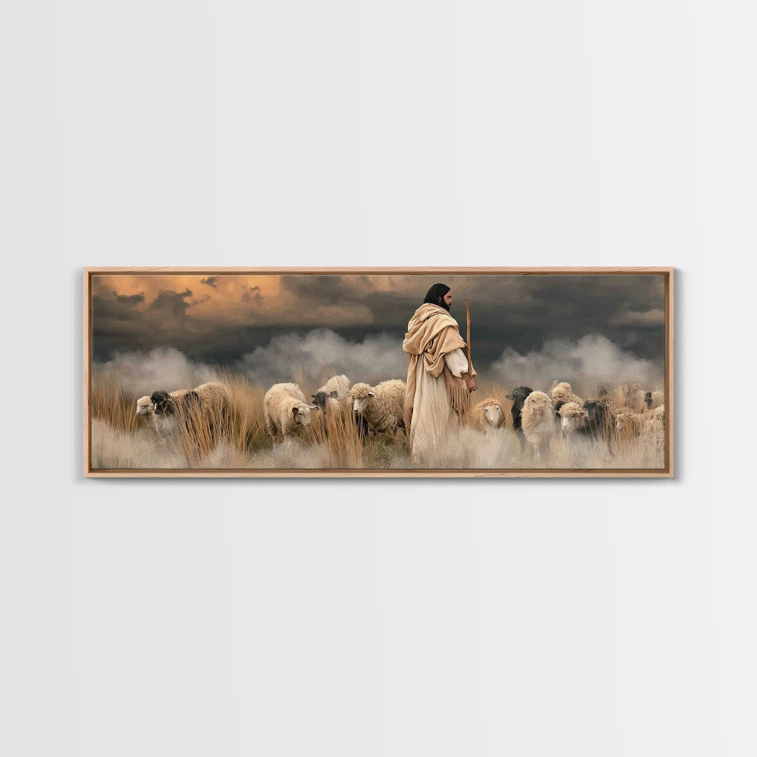 Shepherd’s Blessing – Framed Canvas Print – Christian Art Canvas – Panoramic Art – Jesus Painting – Christian Christmas Art – Christian Dec
