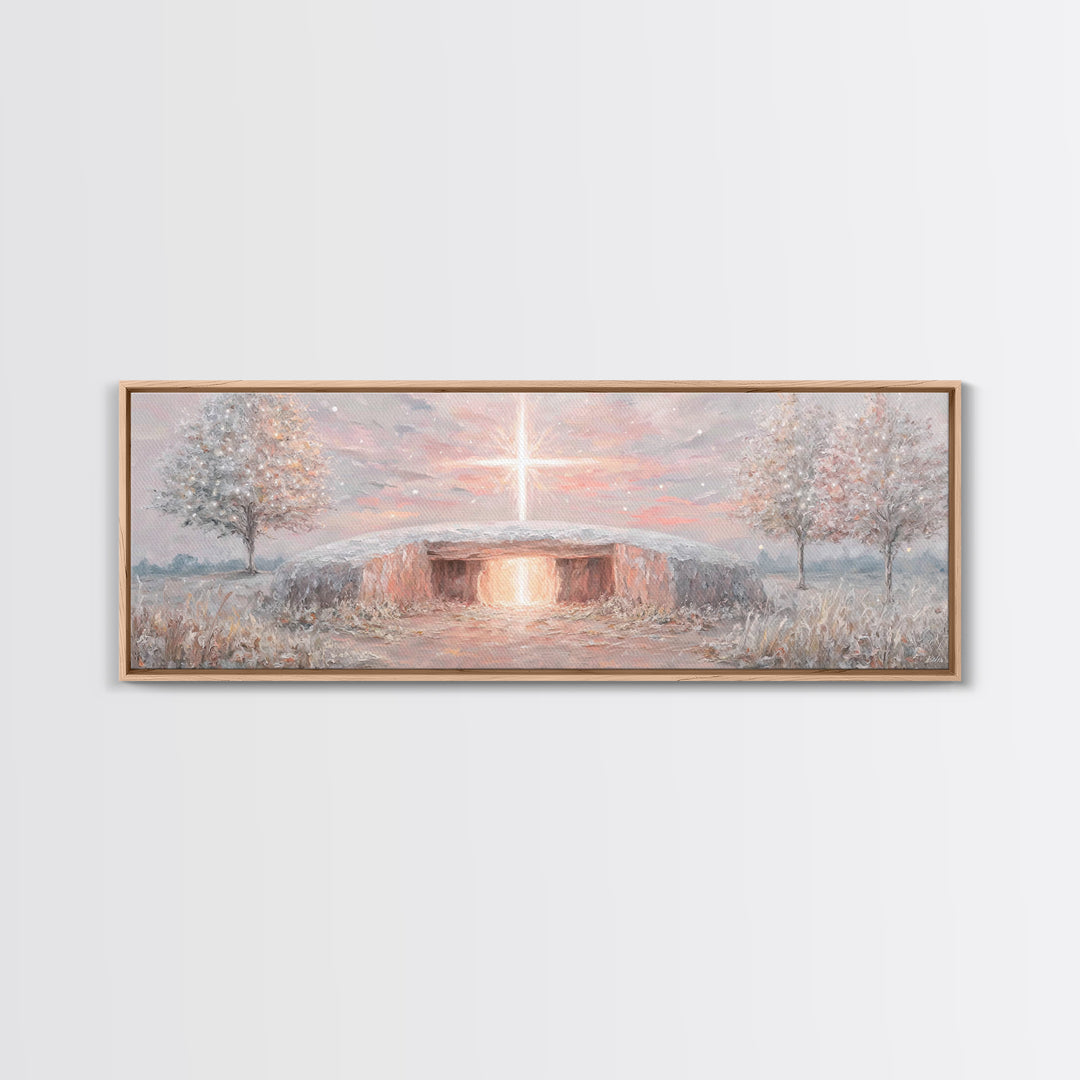 Radiant Dawn Cross, Framed Canvas Print, Christian Wall Art, Panoramic Painting, Christmas Art, Christian Art Canvas, Christian Decor