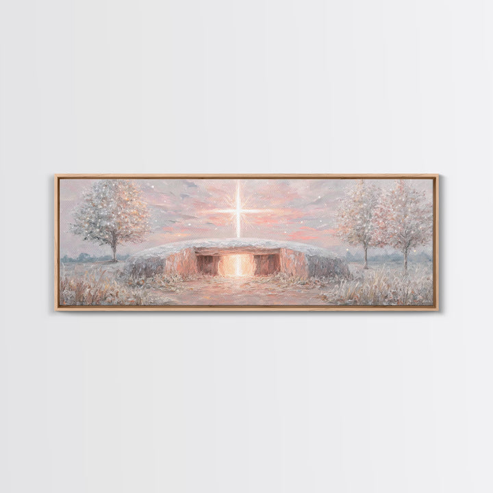Radiant Dawn Cross, Framed Canvas Print, Christian Wall Art, Panoramic Painting, Christmas Art, Christian Art Canvas, Christian Decor