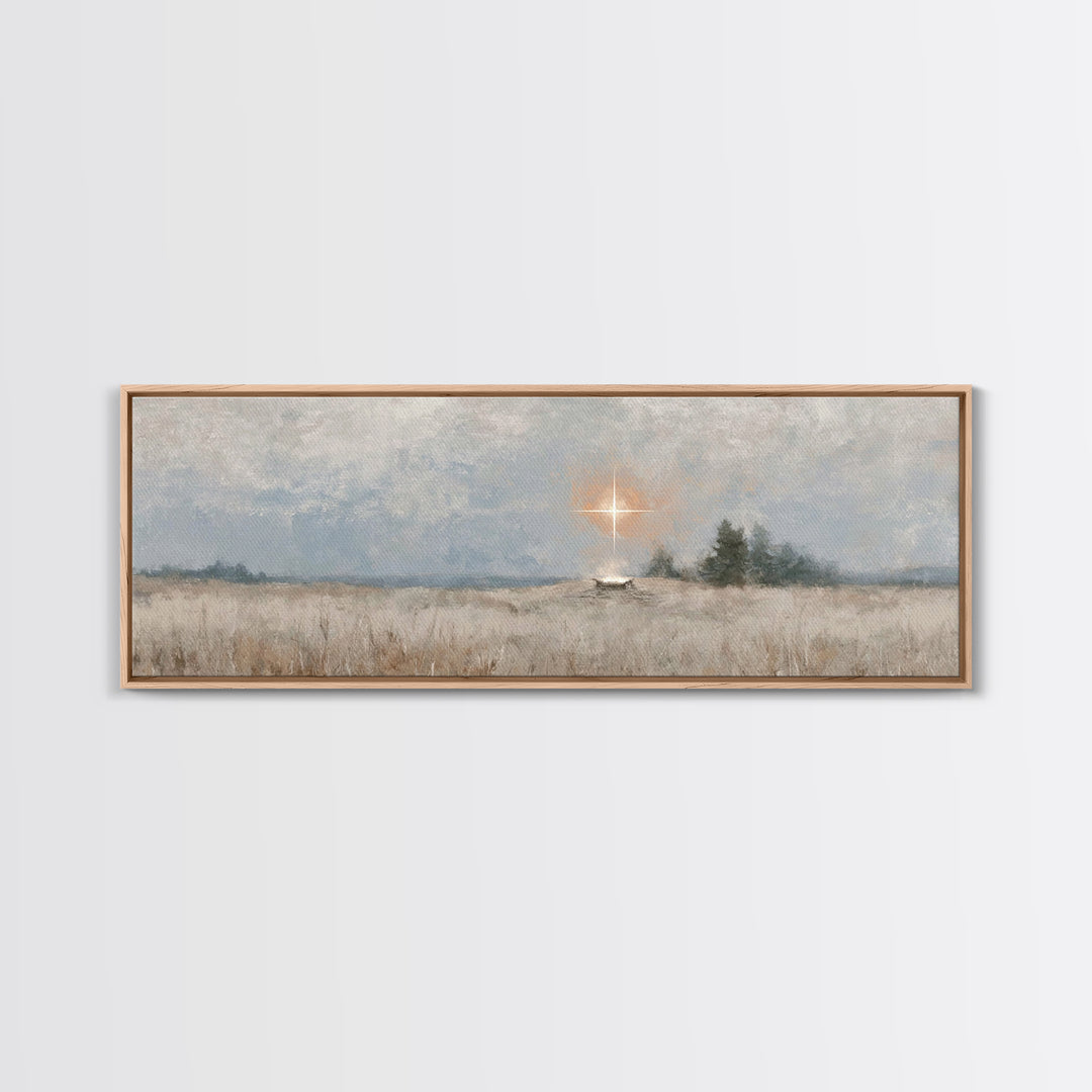 Holy Night Watch – Framed Canvas Print – Christian Christmas Art – Panoramic Painting – Christian Art Print – Christmas Wall Art – Christia