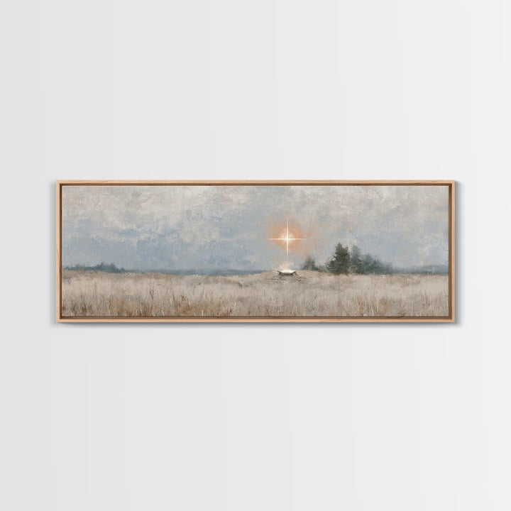 Holy Night Watch – Framed Canvas Print – Christian Christmas Art – Panoramic Painting – Christian Art Print – Christmas Wall Art – Christia