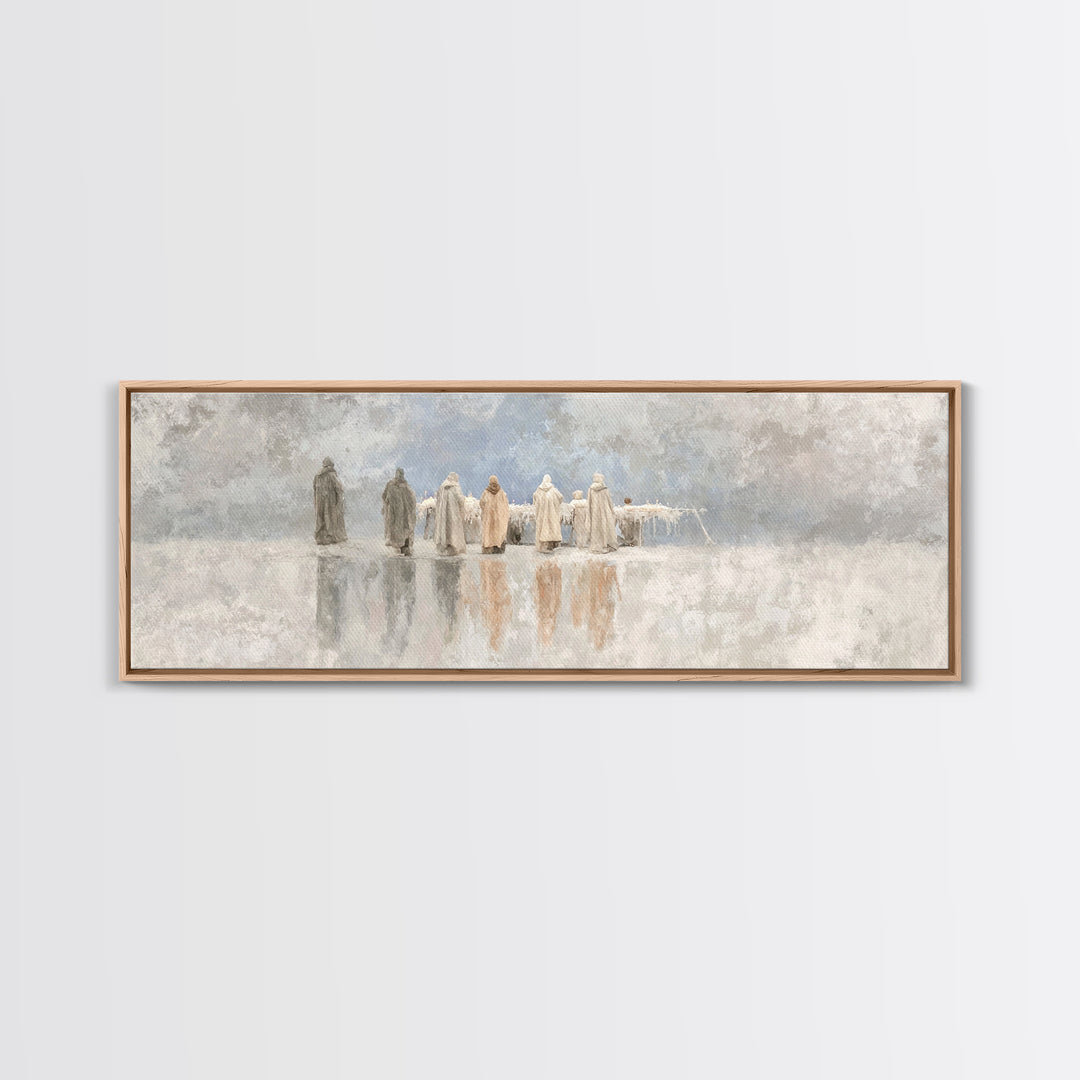 Welcoming Light | Framed Canvas Print | Christian Art Canvas | Panoramic Art | Framed Christmas Art | Christian Wall Art | Christmas Art