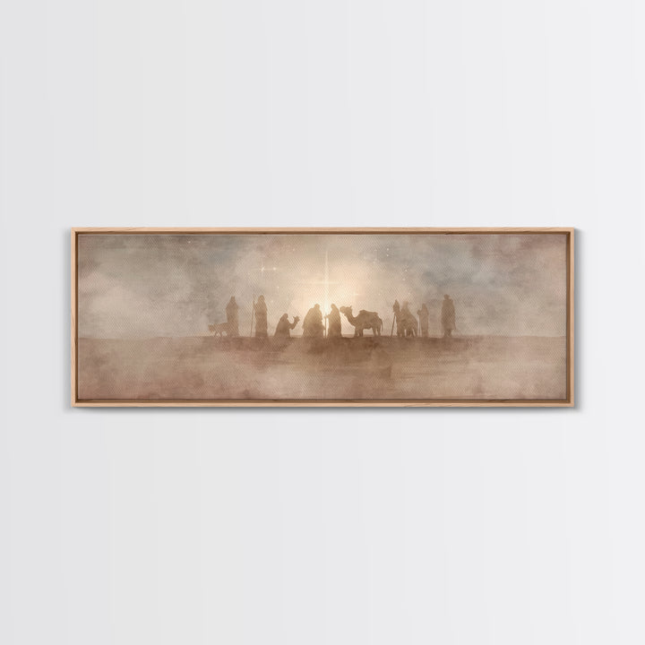 Desert Star Pilgrims, Framed Canvas Print, Christian Christmas Art, Christian Wall Art, Jesus Painting, Panoramic Wall Art, Christian Art C