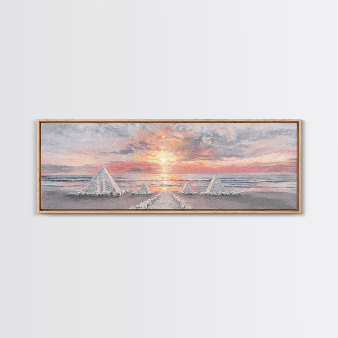 Shoreline Pyramids Light | Framed Canvas Print | Christian Wall Art | Christmas Art Prints | Christian Art Canvas | Panoramic Painting | Ch