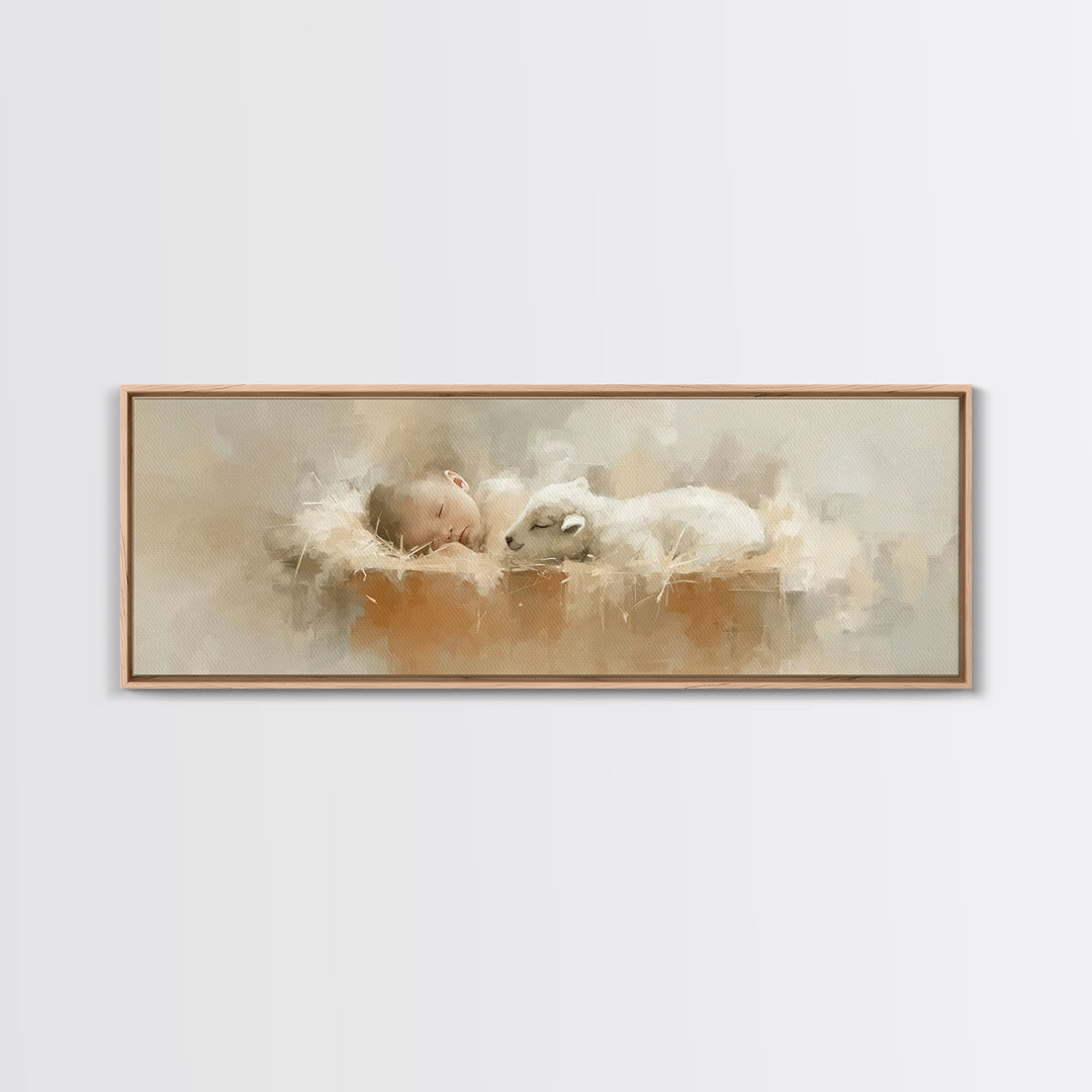 Innocent Manger Dream | Framed Canvas Print | Christian Art Canvas | Panoramic Art | Christmas Art Prints | Christian Wall Art | Christian