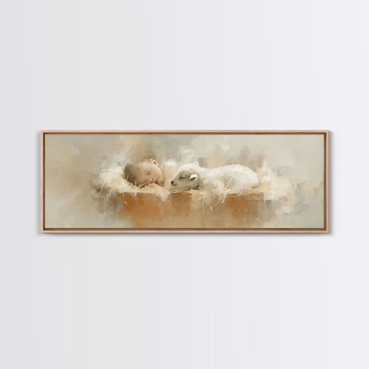 Innocent Manger Dream | Framed Canvas Print | Christian Art Canvas | Panoramic Art | Christmas Art Prints | Christian Wall Art | Christian