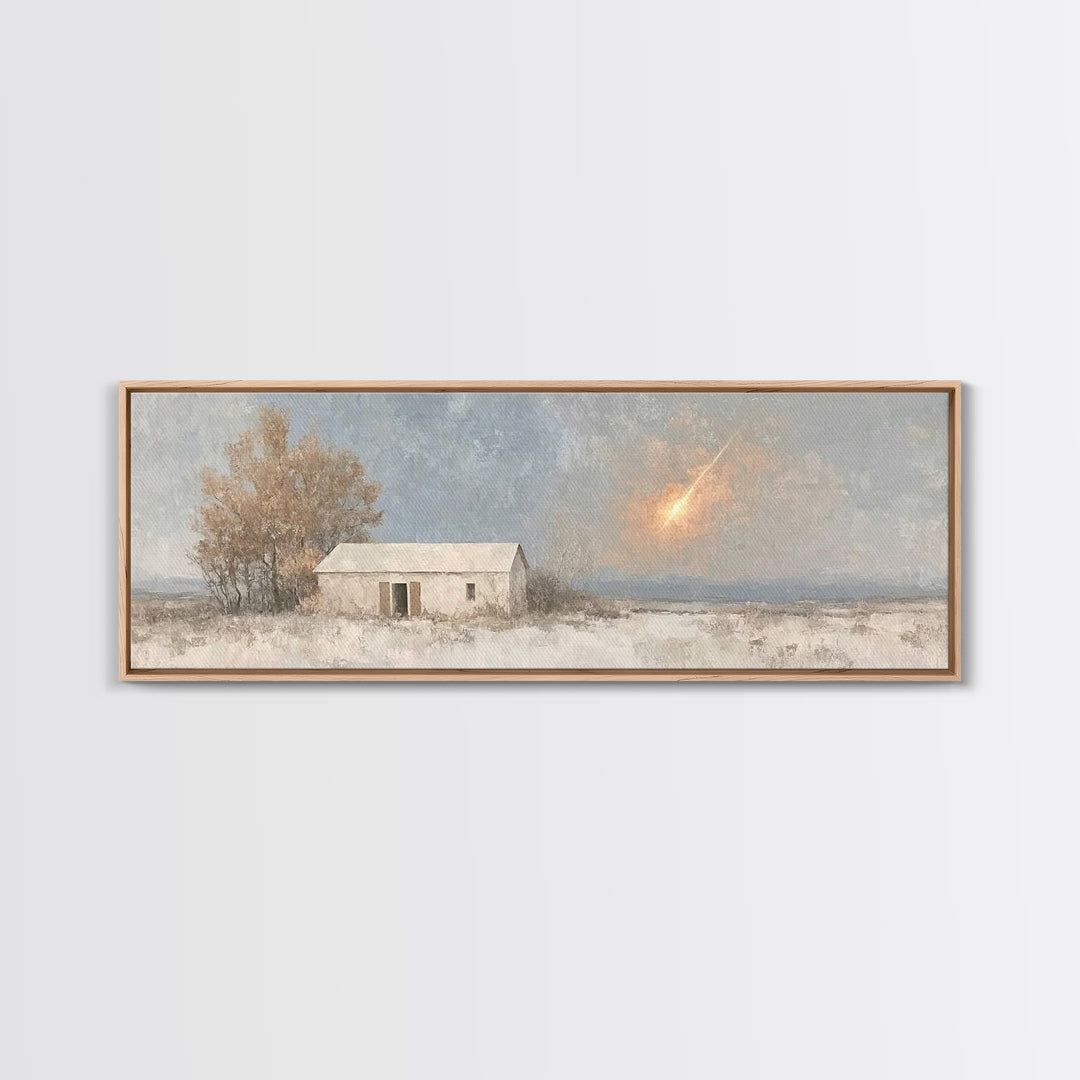 Silent Stable Light – Framed Canvas Print – Christian Art Canvas – Panoramic Wall Art – Christmas Art – Christian Wall Art – Jesus Painting