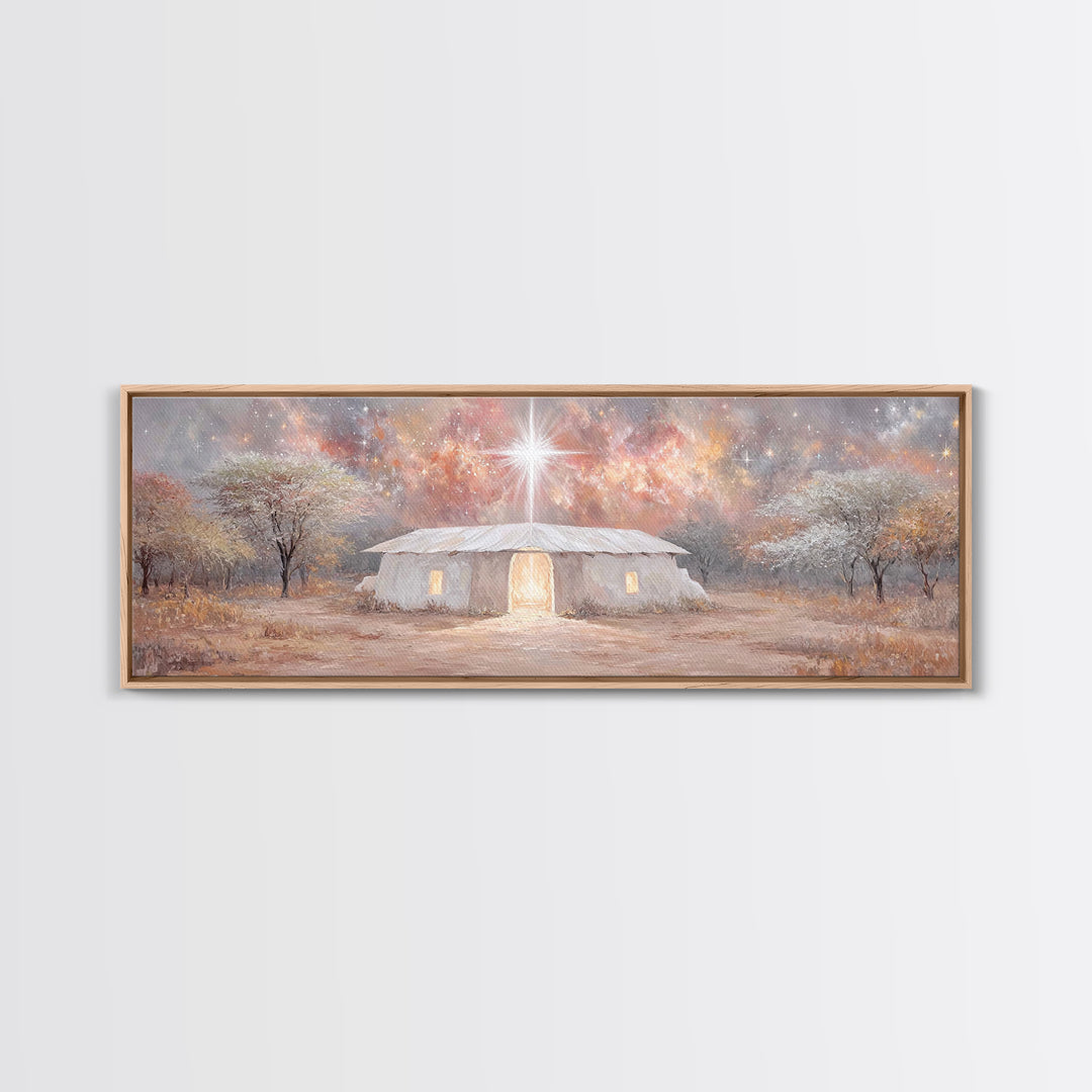 Bethlehem Dawn Glow, Framed Canvas Print, Christian Art, Panoramic Print, Christmas Art, Christian Wall Art, Jesus Painting