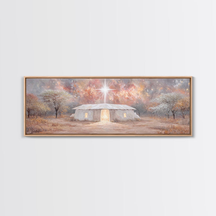 Bethlehem Dawn Glow, Framed Canvas Print, Christian Art, Panoramic Print, Christmas Art, Christian Wall Art, Jesus Painting