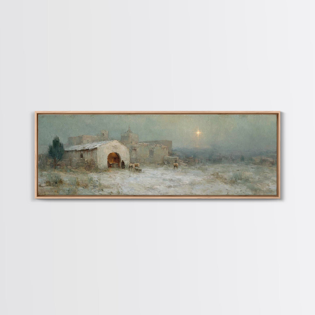 Shepherds At Twilight | Framed Canvas Print | Christian Art Canvas | Panoramic Wall Art | Christmas Wall Art | Christian Art | Jesus Painti