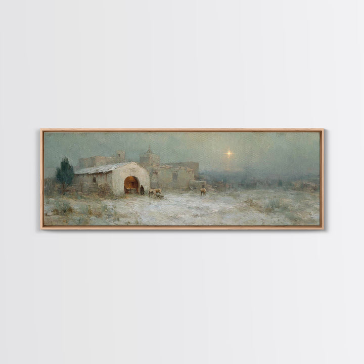 Shepherds At Twilight | Framed Canvas Print | Christian Art Canvas | Panoramic Wall Art | Christmas Wall Art | Christian Art | Jesus Painti