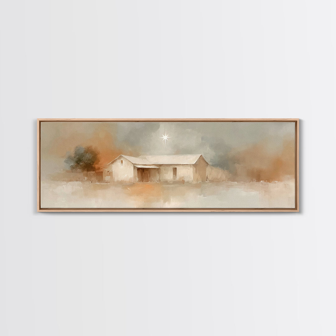 Holy Night Path, Framed Canvas Print, Christian Wall Art, Panoramic Painting, Christian Art Canvas, Christmas Art, Jesus Painting