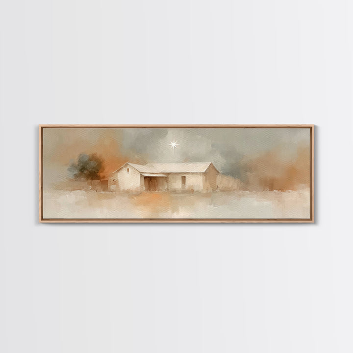 Holy Night Path, Framed Canvas Print, Christian Wall Art, Panoramic Painting, Christian Art Canvas, Christmas Art, Jesus Painting