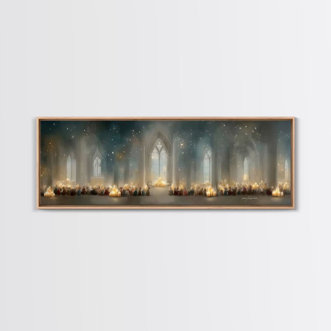 Candlelit Devotion | Framed Canvas Print | Christian Art | Christian Christmas Art | Panoramic Print | Christian Art Canvas | Christmas Wal