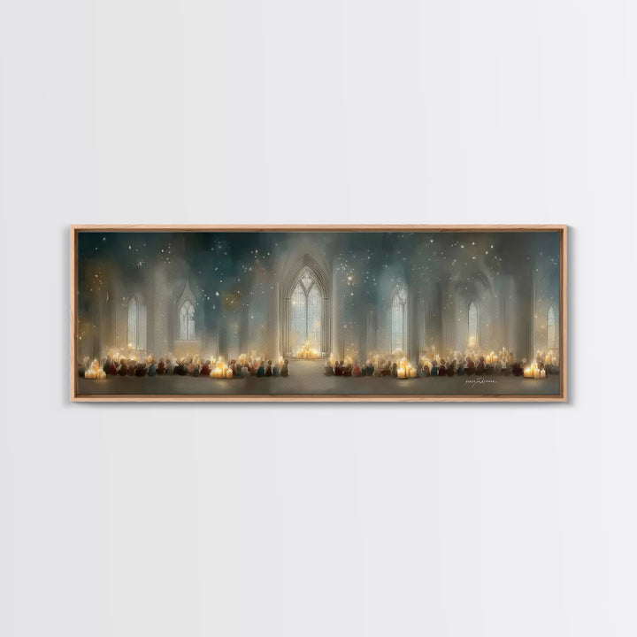 Candlelit Devotion | Framed Canvas Print | Christian Art | Christian Christmas Art | Panoramic Print | Christian Art Canvas | Christmas Wal
