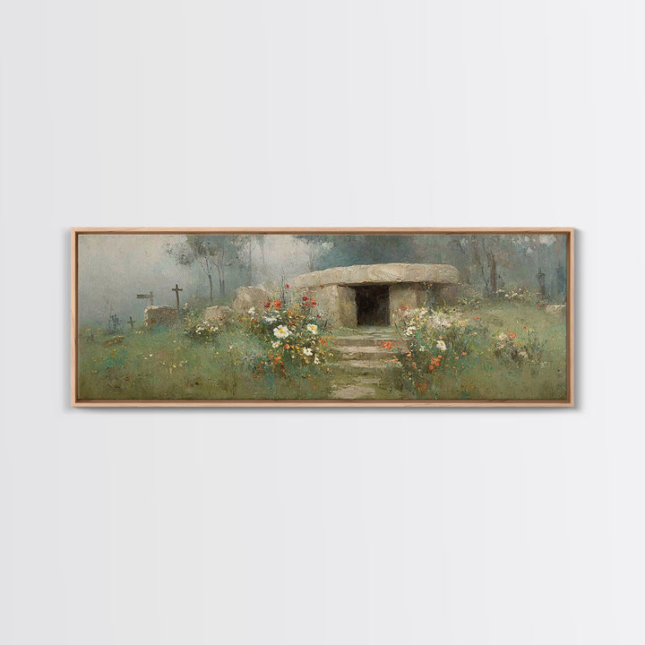 Hope Beyond The Stone – Framed Canvas Print – Panoramic Painting – Christian Art Canvas – Christian Wall Art – Resurrection Art – Christian