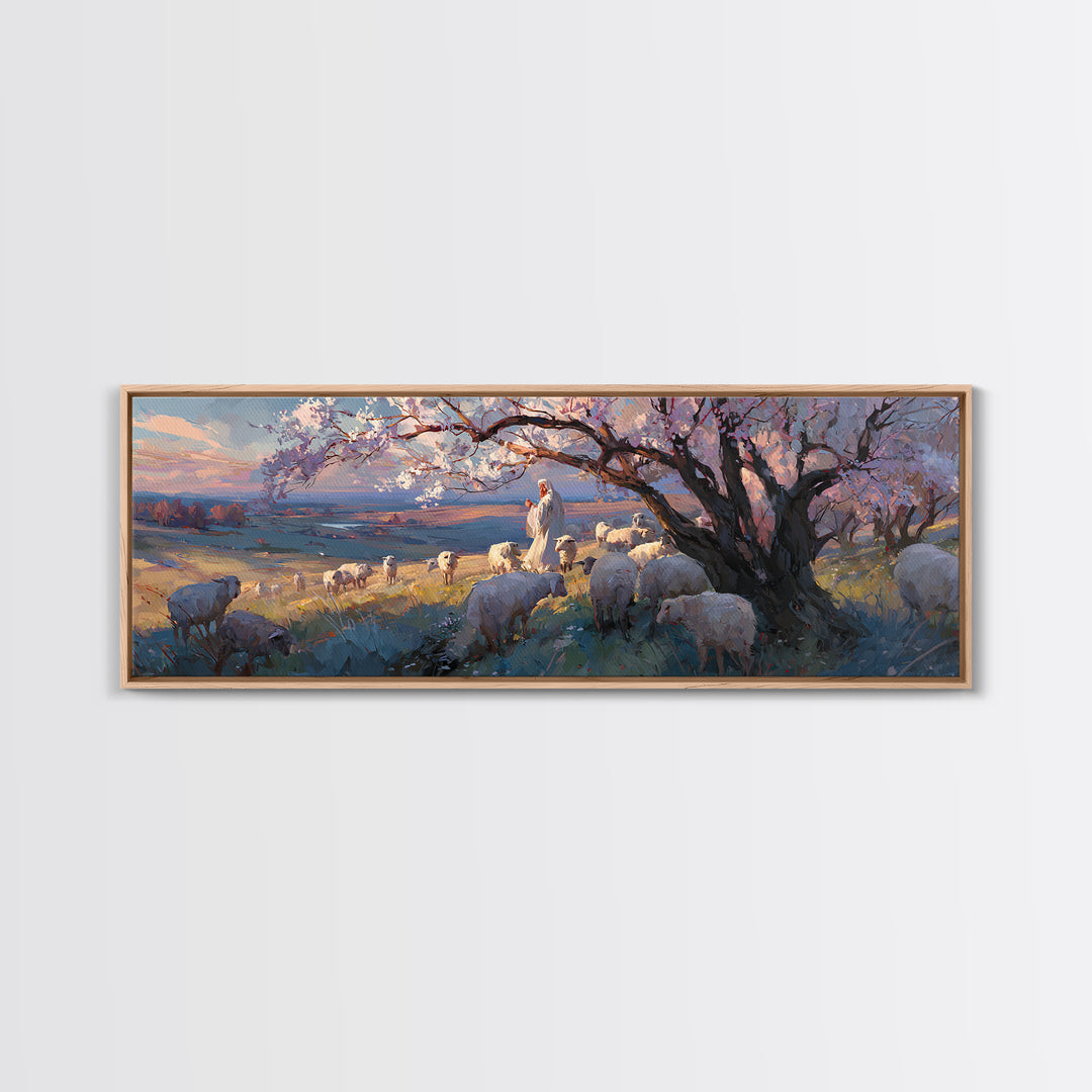 The Shepherd’s Quiet – Framed Canvas Print – Jesus Painting – Christian Wall Art – Panoramic Art – Christian Christmas Art – Christian Art
