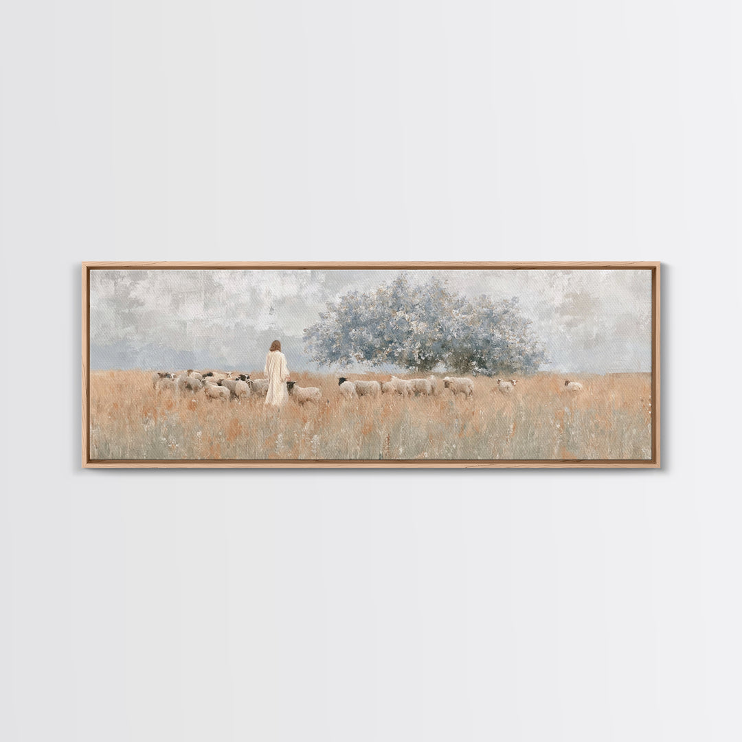 Fields Of Mercy, Framed Canvas Print, Christian Wall Art, Jesus Painting, Panoramic Wall Art, Christian Christmas Art, Christian Art Canvas