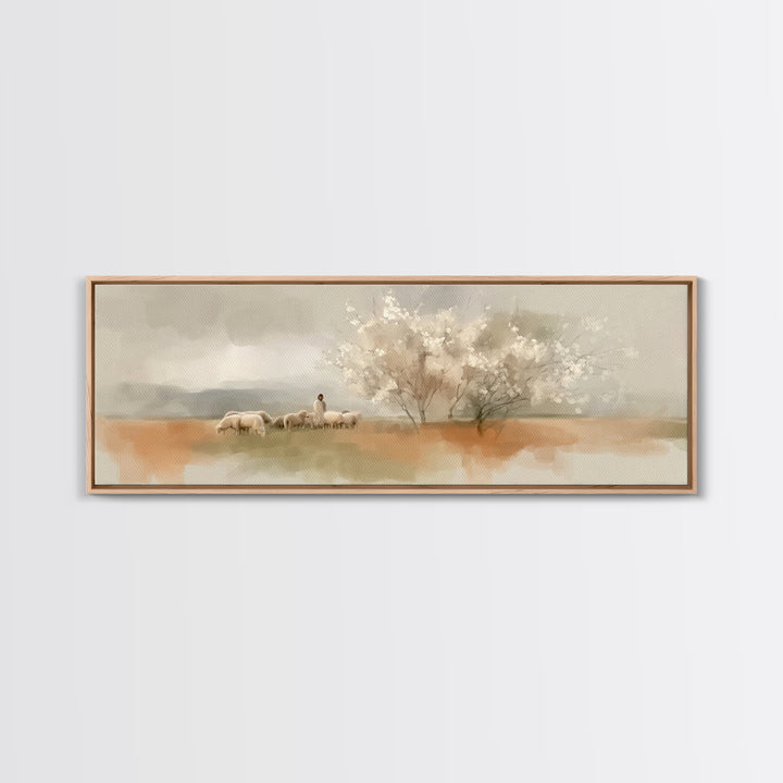 Meadow Of Promise, Framed Canvas Print, Panoramic Art, Christian Wall Art, Jesus Painting, Christian Art Canvas, Christian Christmas Art