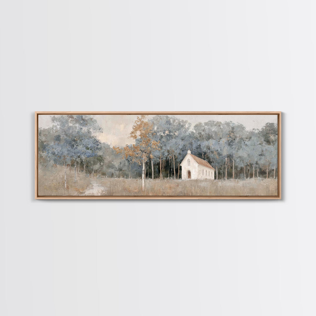 Haven Among Trees, Framed Canvas Print, Panoramic Art, Christian Wall Art, Christian Art Canvas, Christian Christmas Art, Christian Paintin