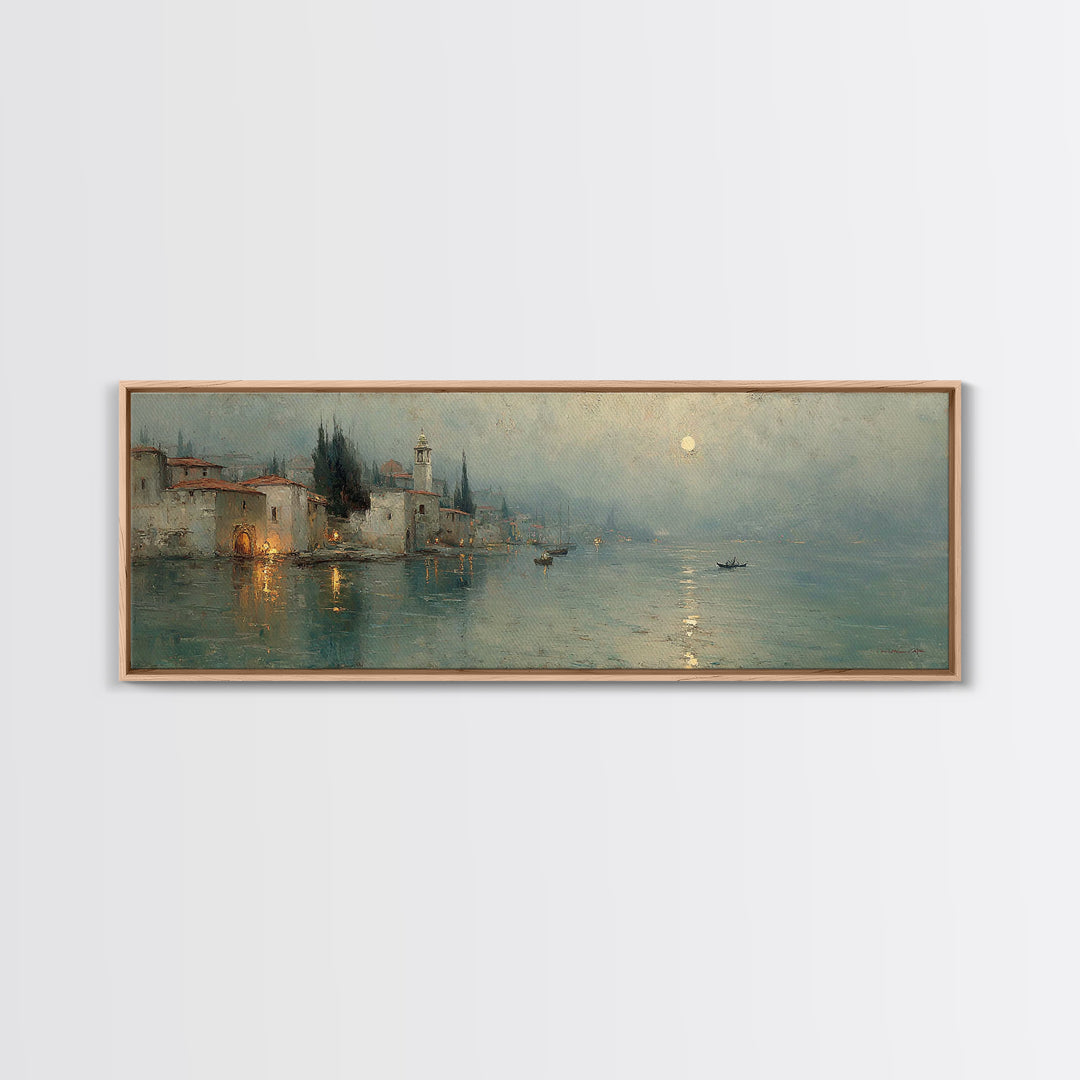 Moonlit Village Hope – Framed Canvas Print – Christian Art Canvas – Panoramic Wall Art – Christian Painting – Christmas Art – Christian Dec