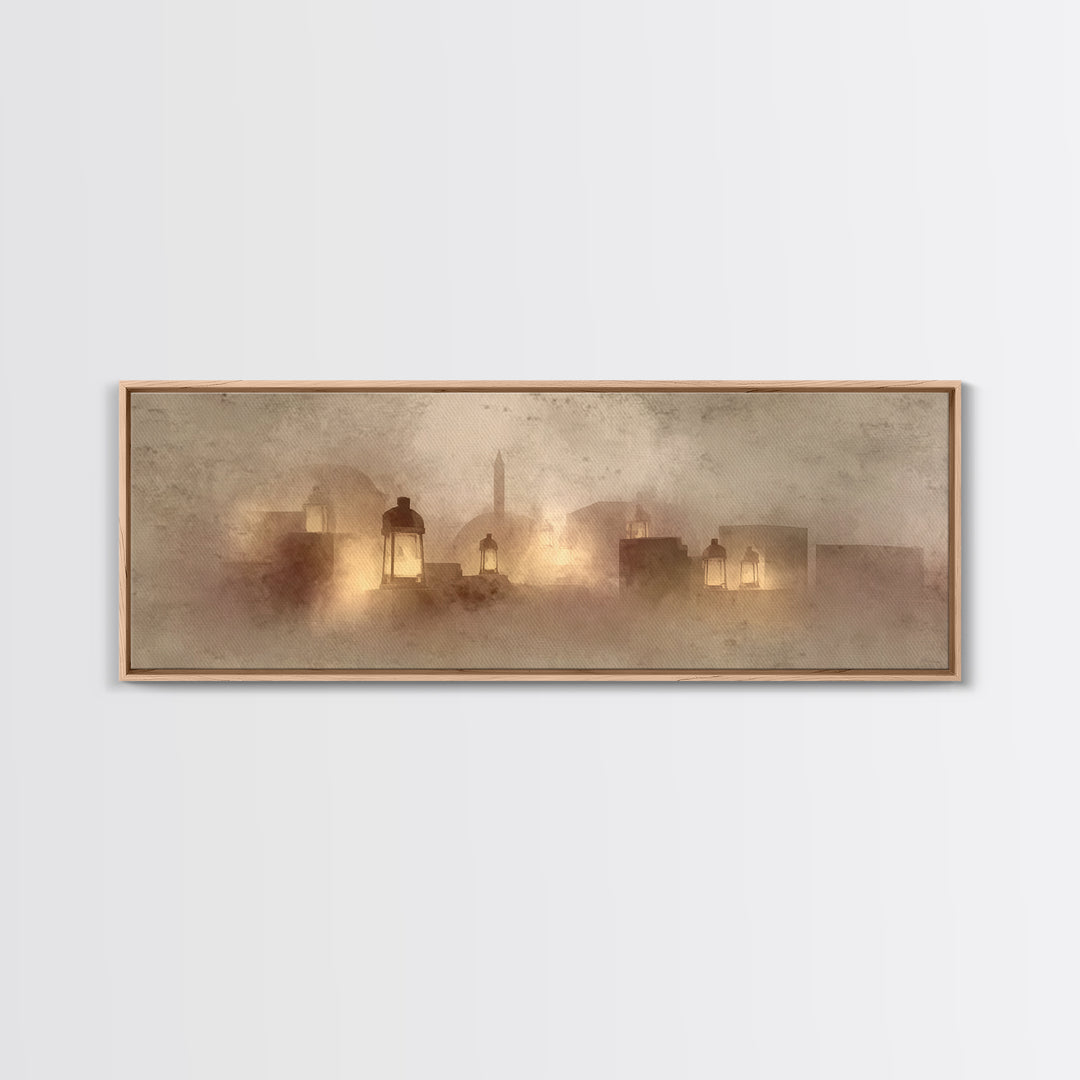 City Of Gentle Lamps – Framed Canvas Print – Christian Wall Art – Panoramic Art – Christian Art Canvas – Christian Christmas Art – Christia