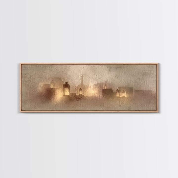 City Of Gentle Lamps – Framed Canvas Print – Christian Wall Art – Panoramic Art – Christian Art Canvas – Christian Christmas Art – Christia